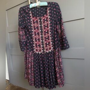 Anthropologie Navy and Pink Long Sleeve Dress